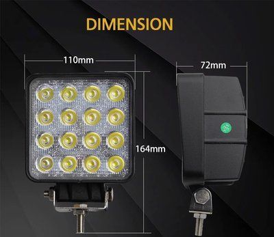 Комплект светодиодных фар 12-24V 48W 6000K 4500 lm (10.5х10,5х7.2см) LED квадратные фары на авто, трактор, мото. 48_72mm фото